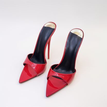 Patent ultra pointed stiletto mules