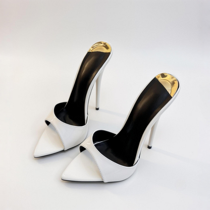 Patent ultra pointed stiletto mules