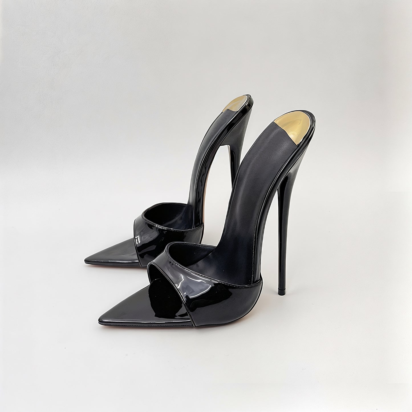 Patent ultra pointed stiletto mules