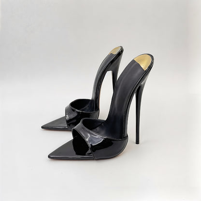 Patent ultra pointed stiletto mules