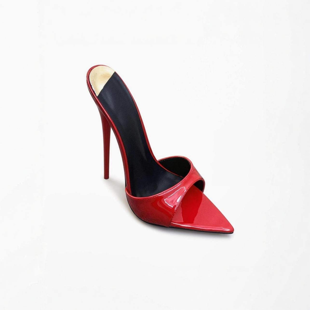 Patent ultra pointed stiletto mules