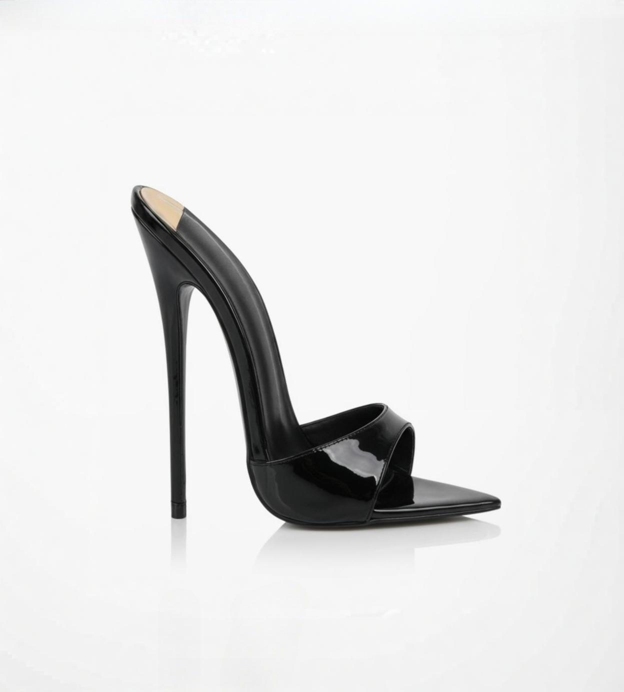 Patent ultra pointed stiletto mules