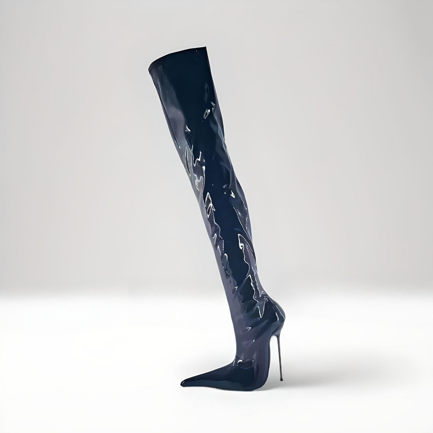 Fetish metal stiletto thigh boots pointy toe 16cm 6"