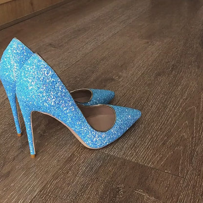 Blue glitter stiletto pumps