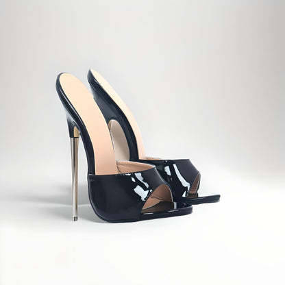 Metal 18cm high heel stiletto patent fetish mules