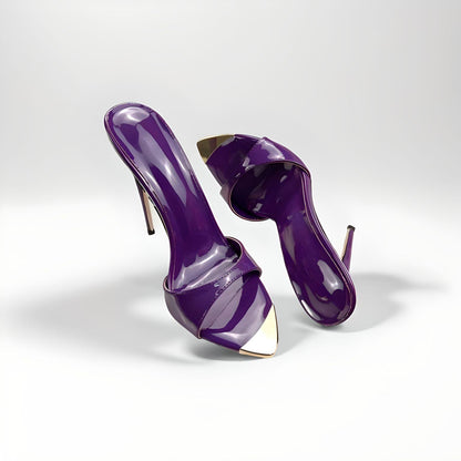 Patent purple stiletto 12cm 4" high heel mules