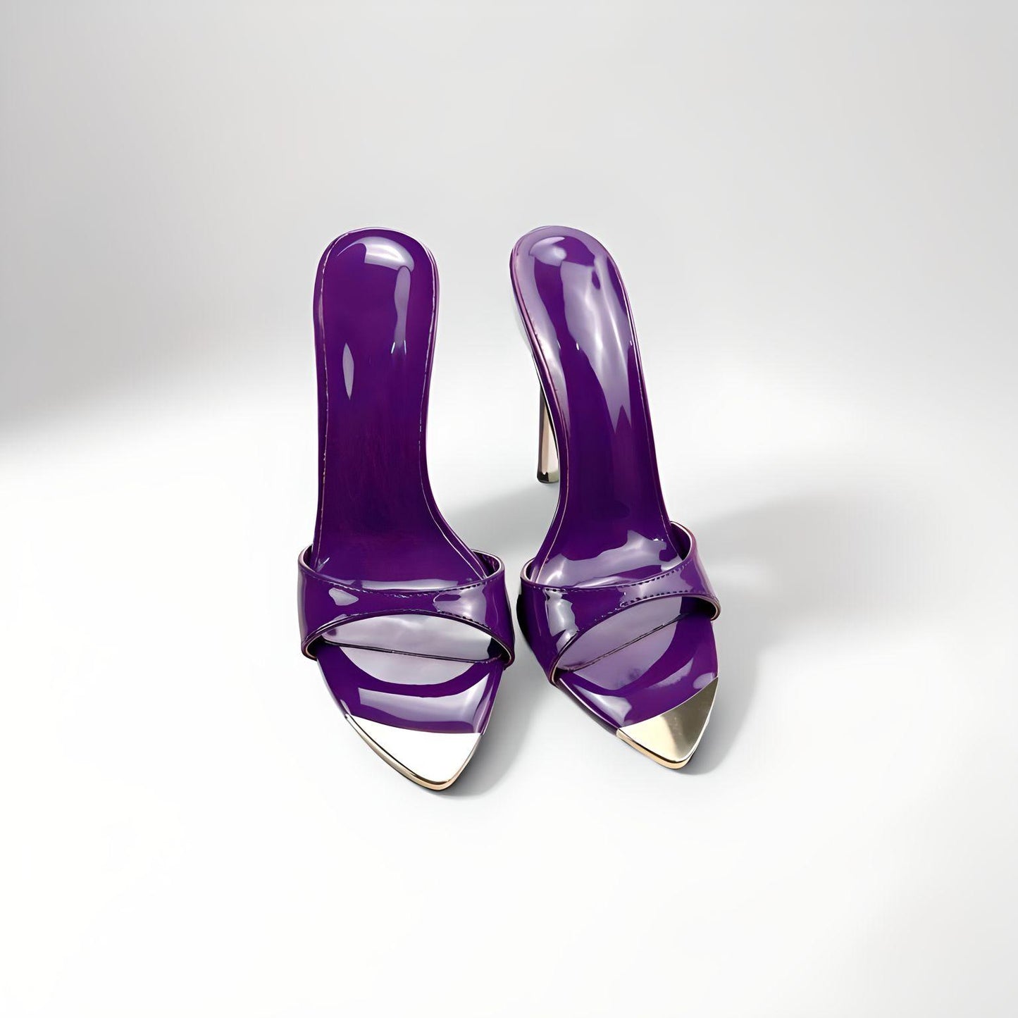 Patent purple stiletto 12cm 4" high heel mules