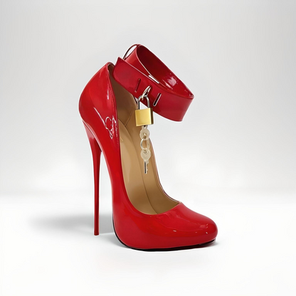 Locking Ankle Strap Stiletto Round Toe Pumps – 16cm / 6" High Heel