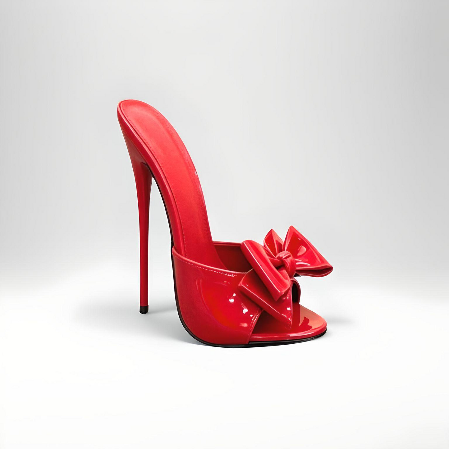 Bow detail patent high heel stiletto mules