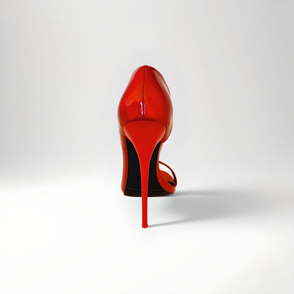 D'Orsay pearl red peep toe stiletto pumps