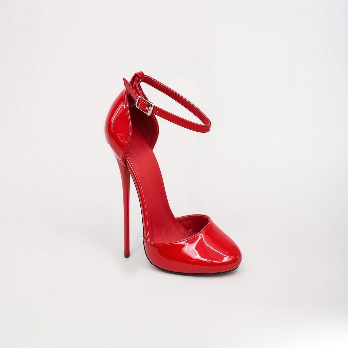 D'Orsay round toe ankle strap stiletto pumps