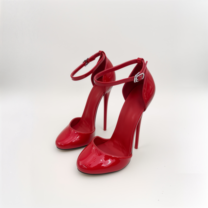 D'Orsay round toe ankle strap stiletto pumps