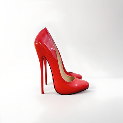 Patent round toe stiletto pointed pumps 16cm 6"