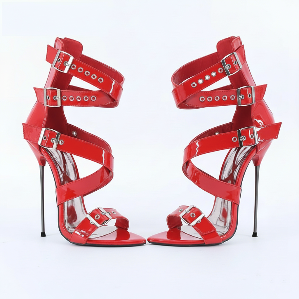 Super High Heel Thin Metal Stiletto Sandals 13 or 16cm – Strappy – UK 3–12