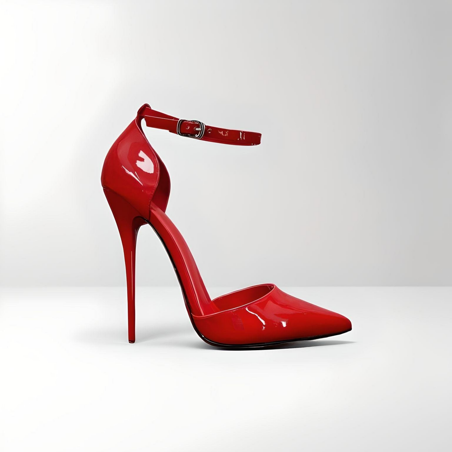 Patent fetish ankle strap stiletto pointed pumps 16cm 6"