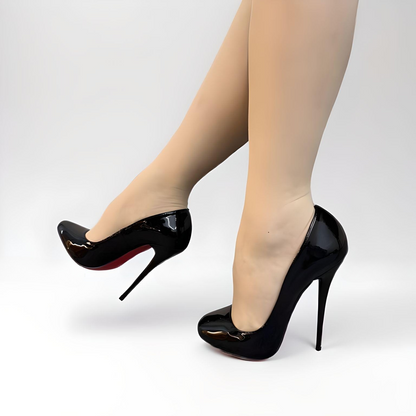 Patent round toe stiletto pointed pumps 16cm 6"