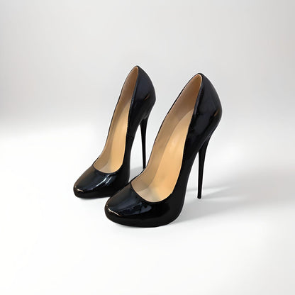 Patent round toe stiletto pointed pumps 16cm 6"
