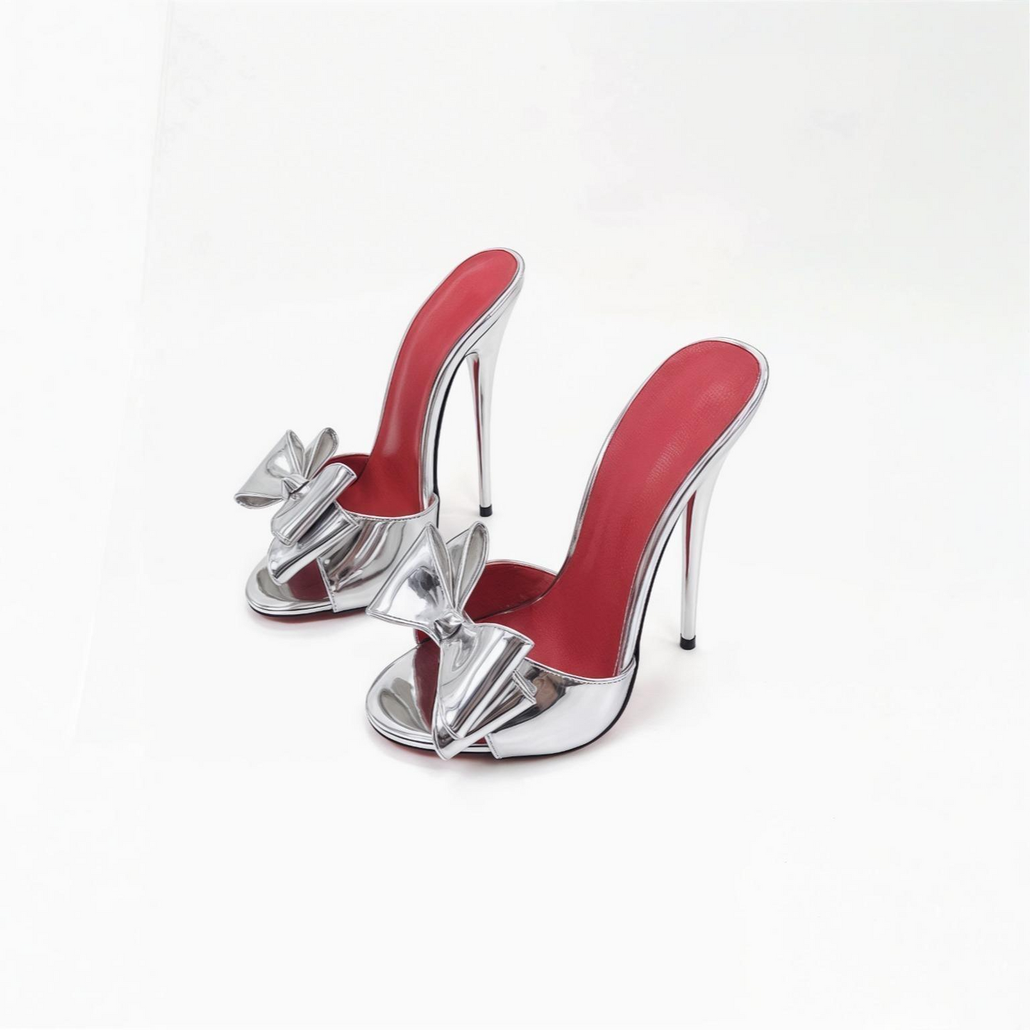 Bow detail patent high heel stiletto mules