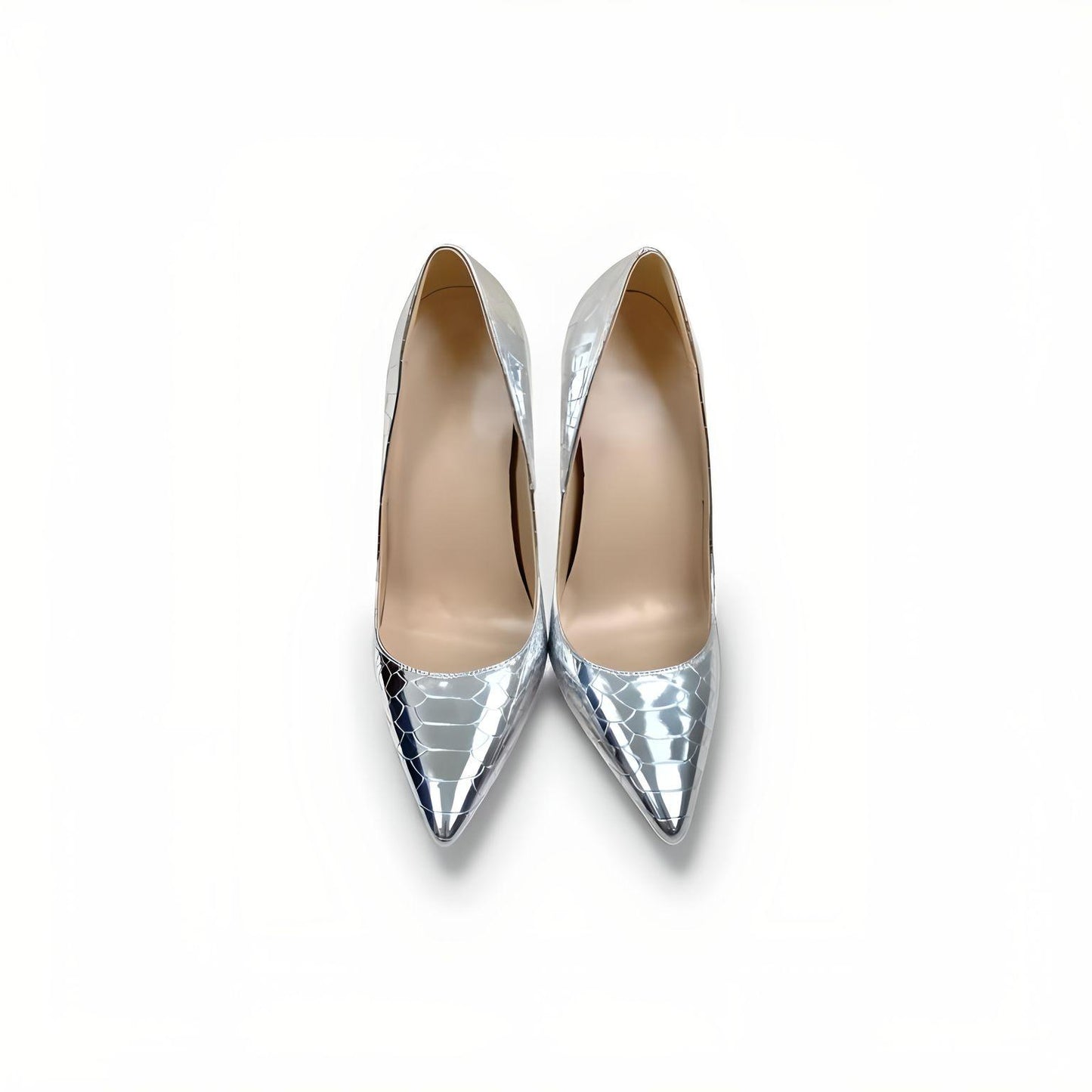 Silver mock croc stiletto pumps