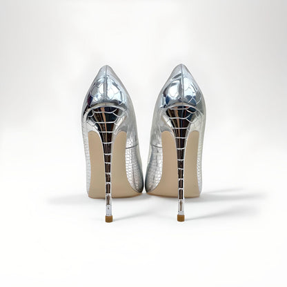 Silver mock croc stiletto pumps