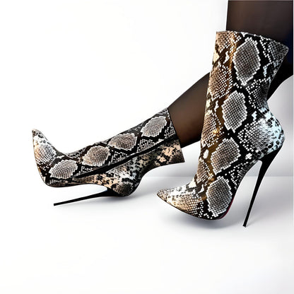 Ultra high heel stiletto snakeskin ankle boots 16cm 6"