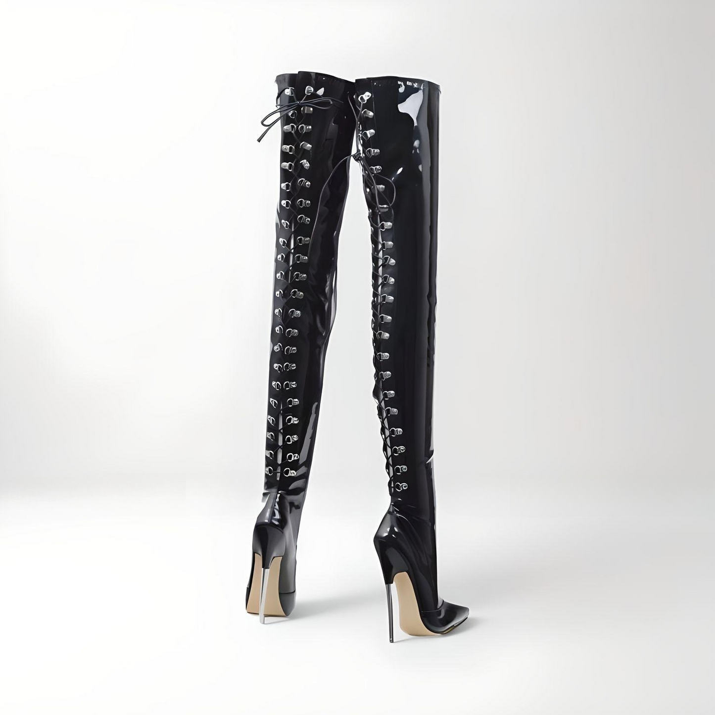 Fetish metal stiletto heel crotch boots 16-19cm with laces