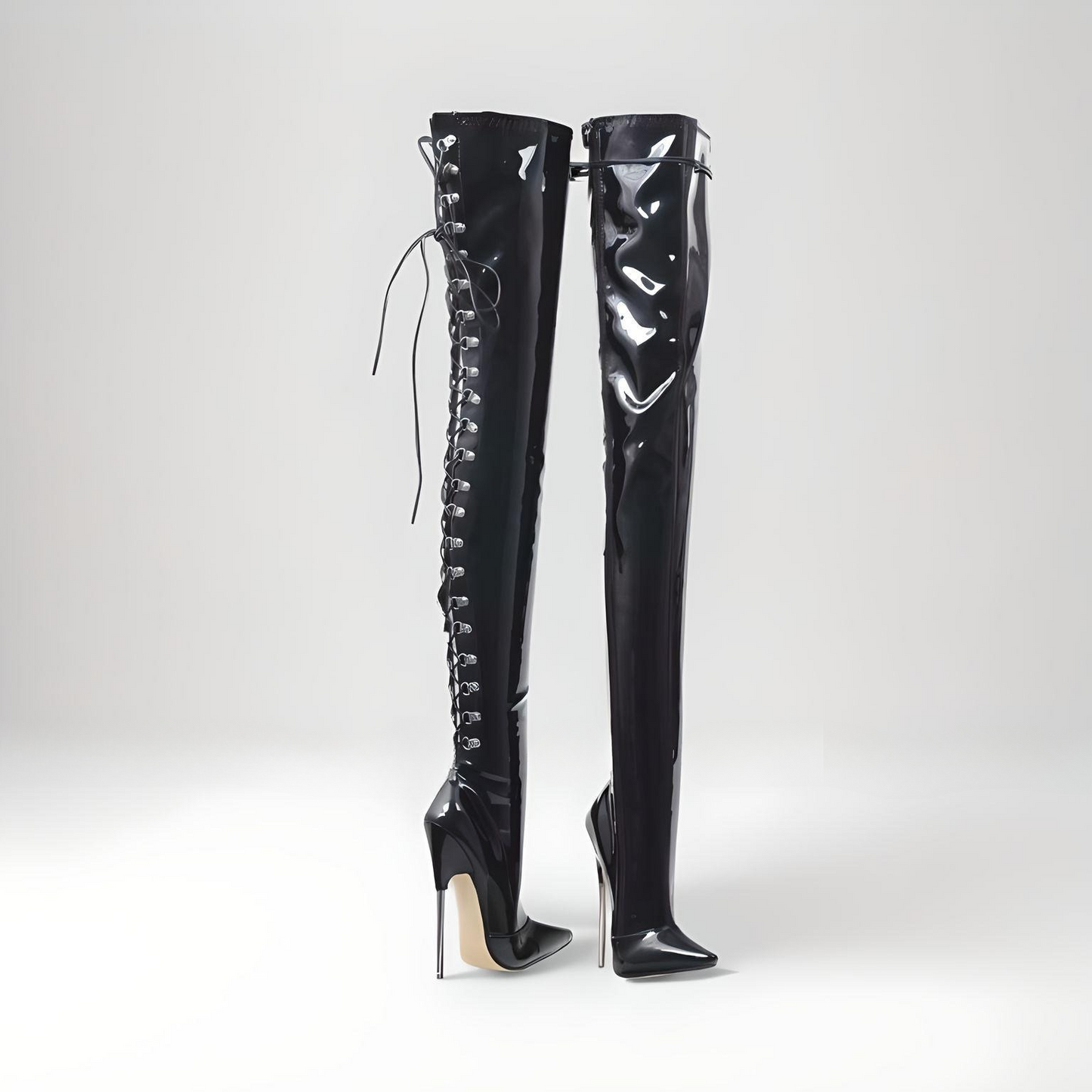 Fetish metal stiletto heel crotch boots 16-19cm with laces