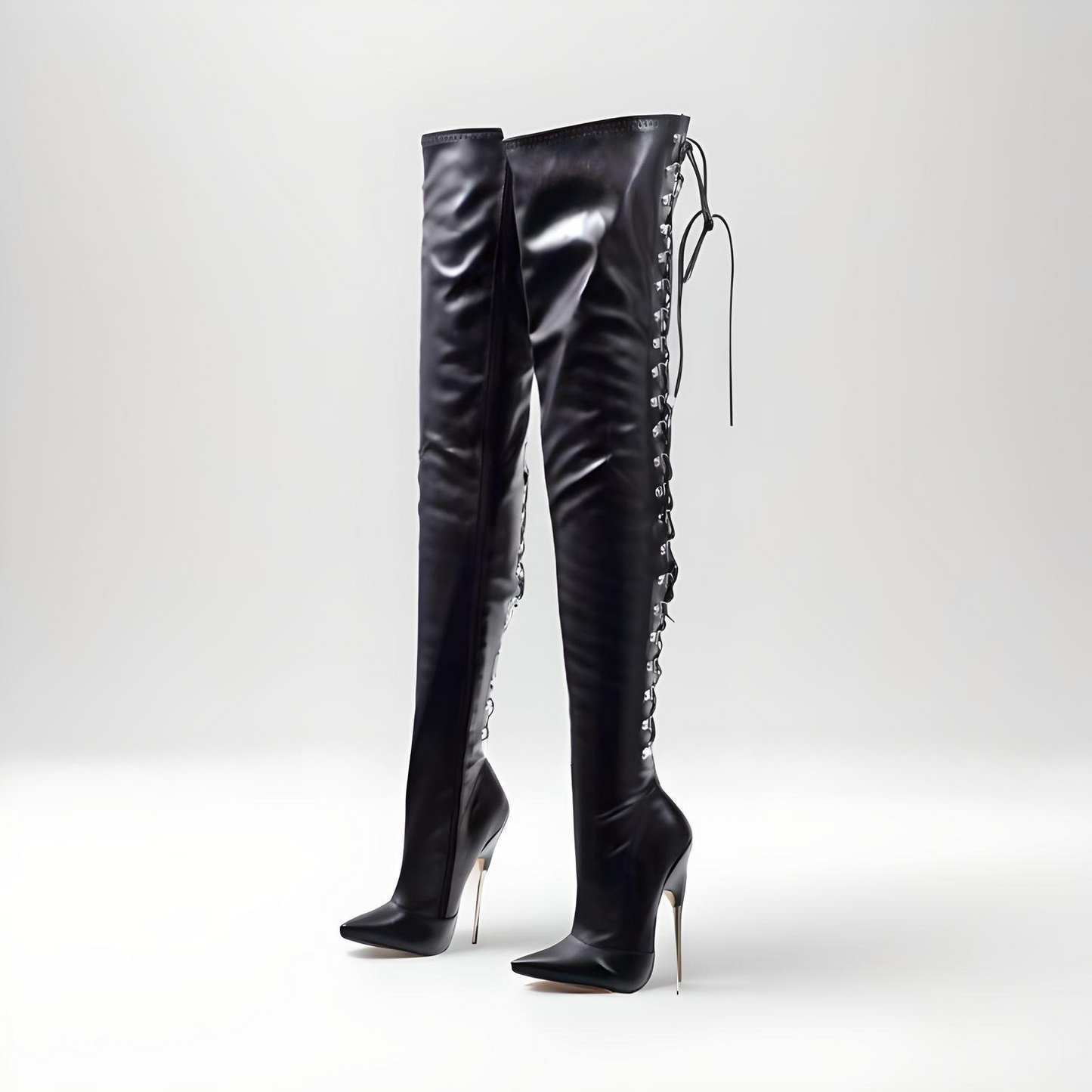 Fetish metal stiletto heel crotch boots 16-19cm with laces