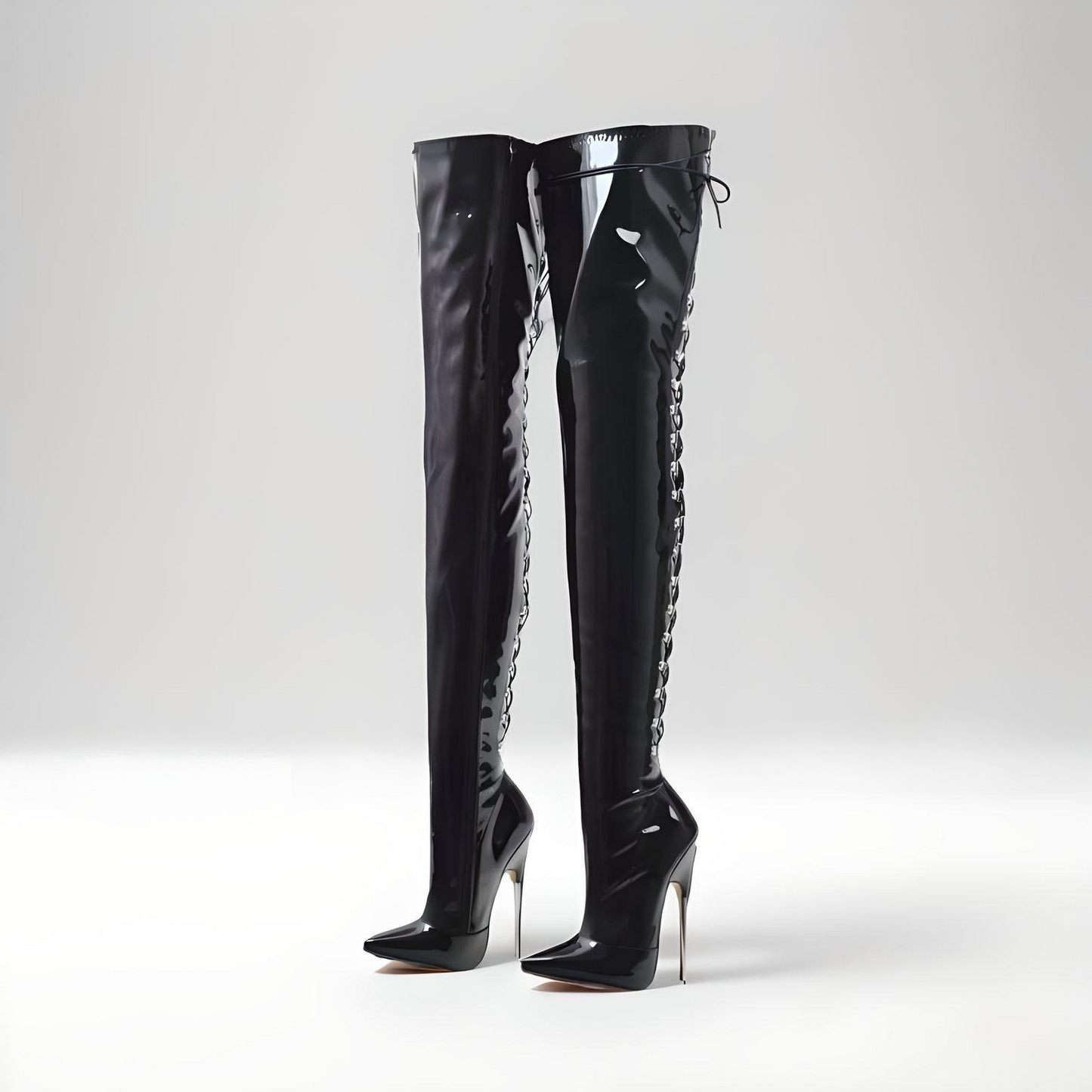 Fetish metal stiletto heel crotch boots 16-19cm with laces