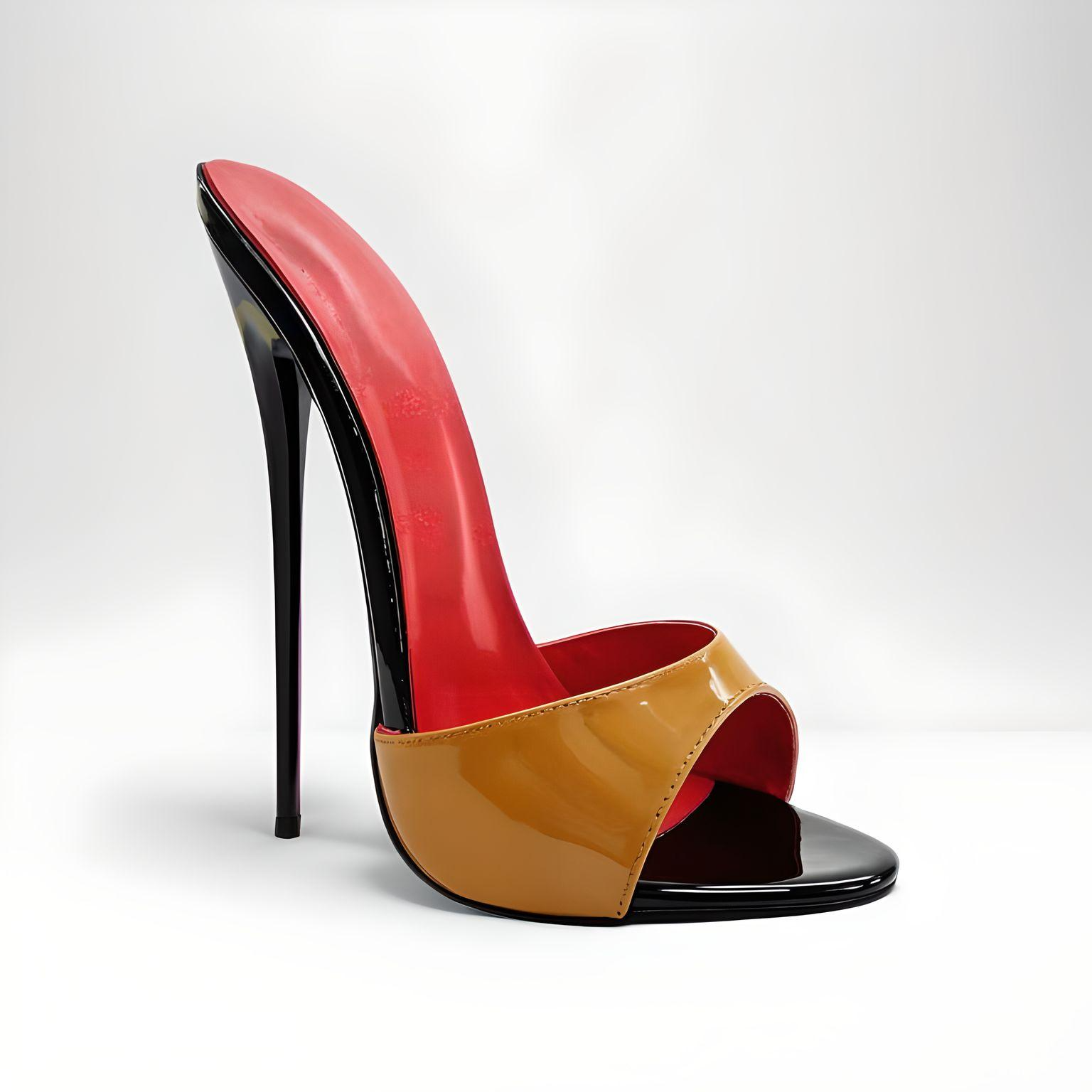 Multicolored high-heeled mule on a white background 16c heel