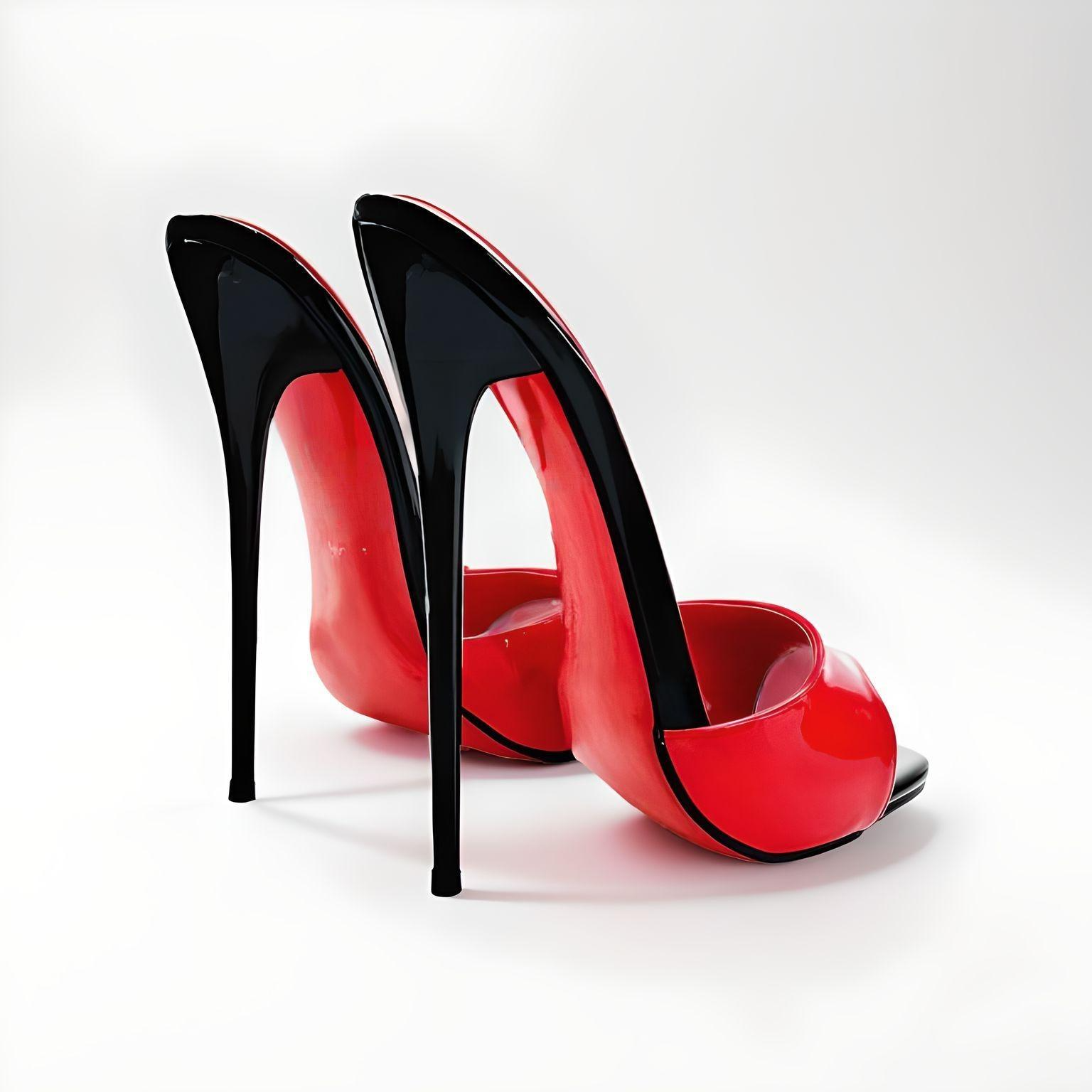 Red high-heeled 16cm mules with black heels on a white background