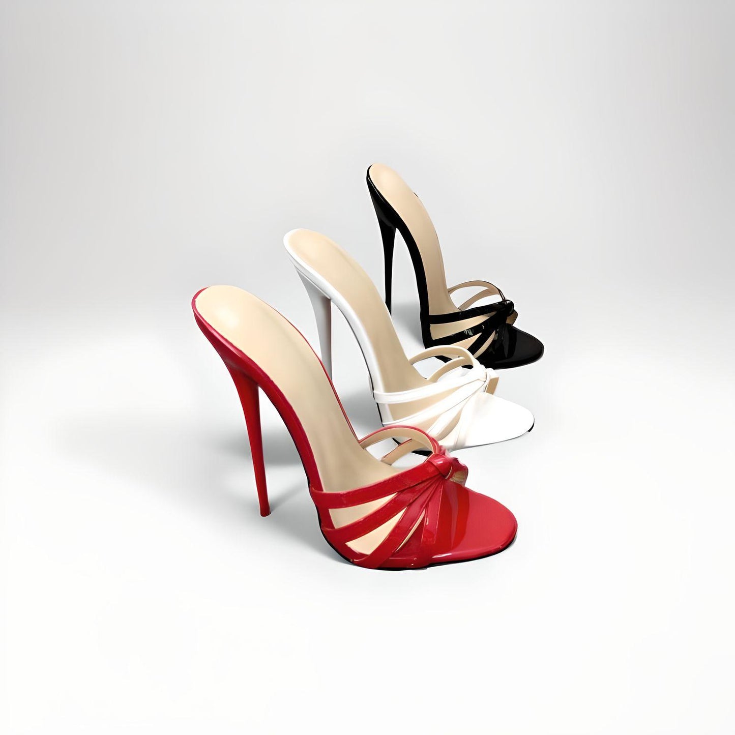 Mules à lanières et bout rond stylet 18cm