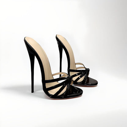Mules à lanières et bout rond stylet 18cm