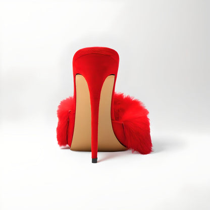 Furry stiletto sexy 'bedroom' mules 12cm 4.5" heel