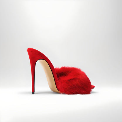 Furry stiletto sexy 'bedroom' mules 12cm 4.5" heel