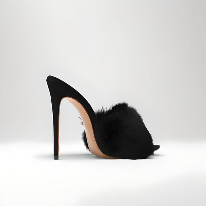 Furry stiletto sexy 'bedroom' mules 12cm 4.5" heel