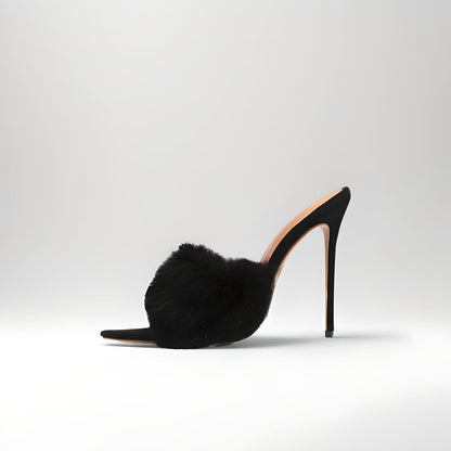 Furry stiletto sexy 'bedroom' mules 12cm 4.5" heel