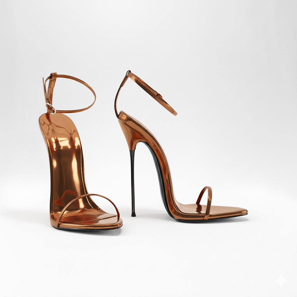 Product photo of bronze 16cm super high heel thin metal stiletto sandals
