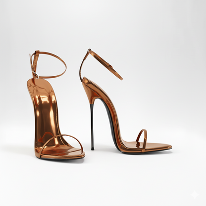 Product photo of bronze 16cm super high heel thin metal stiletto sandals
