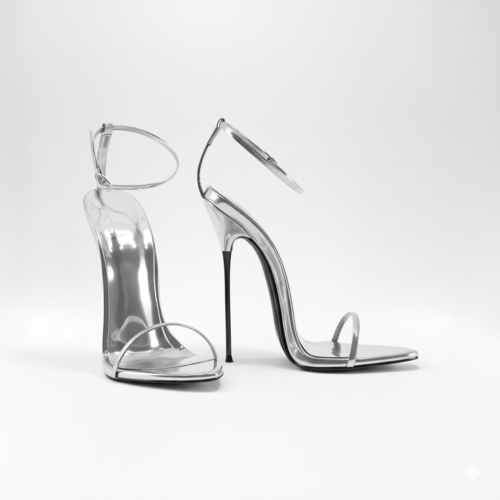 White strappy thin white stiletto sandals with 13cm or 16cm heel
