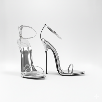 White strappy thin white stiletto sandals with 13cm or 16cm heel
