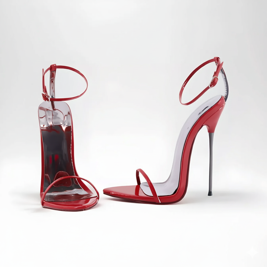 Red 16cm high-heeled shoes on a white background