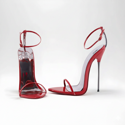 Red 16cm high-heeled shoes on a white background