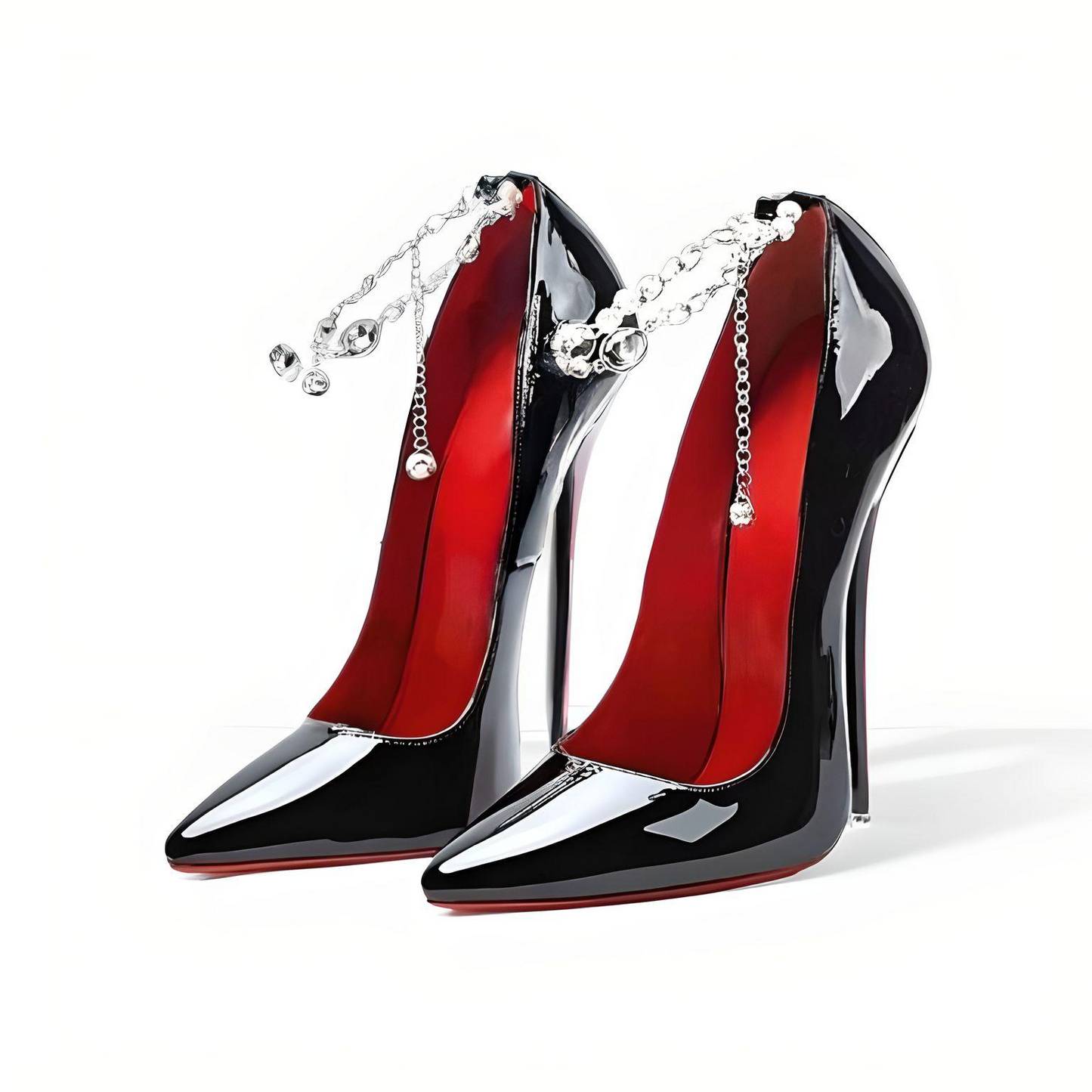 Patent Pumps Pointed-Toe Diamante Ankle Chain Stiletto 16cm high Heels