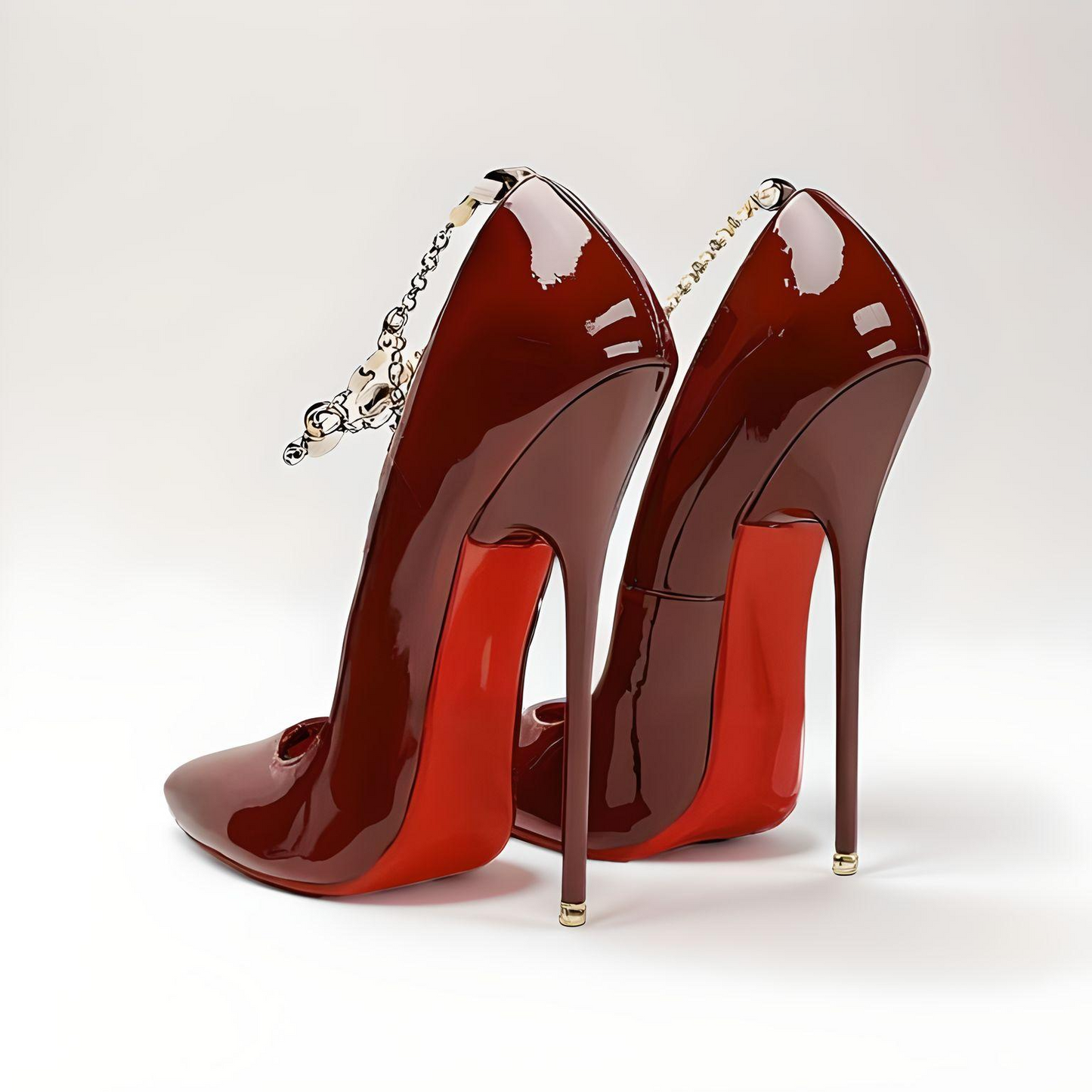 Patent Pumps Pointed-Toe Diamante Ankle Chain Stiletto 16cm high Heels