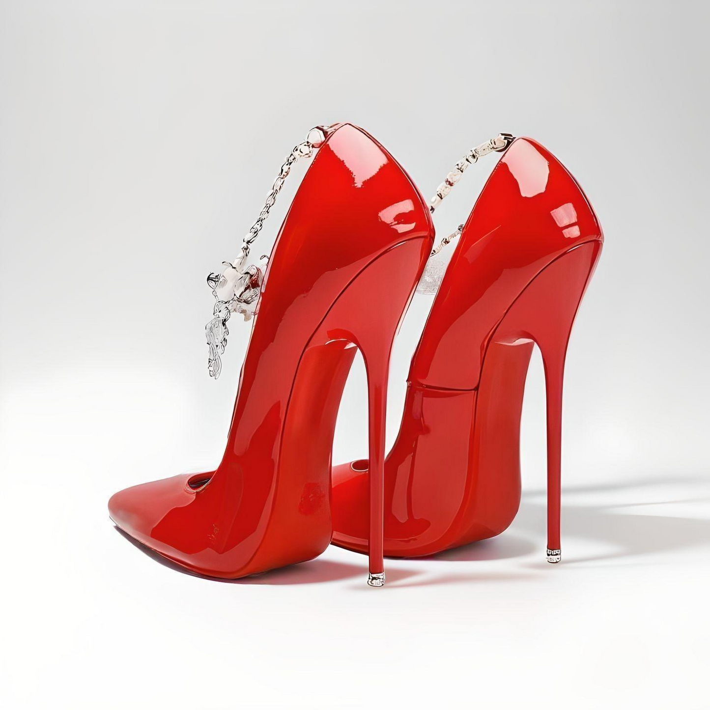 Patent Pumps Pointed-Toe Diamante Ankle Chain Stiletto 16cm high Heels