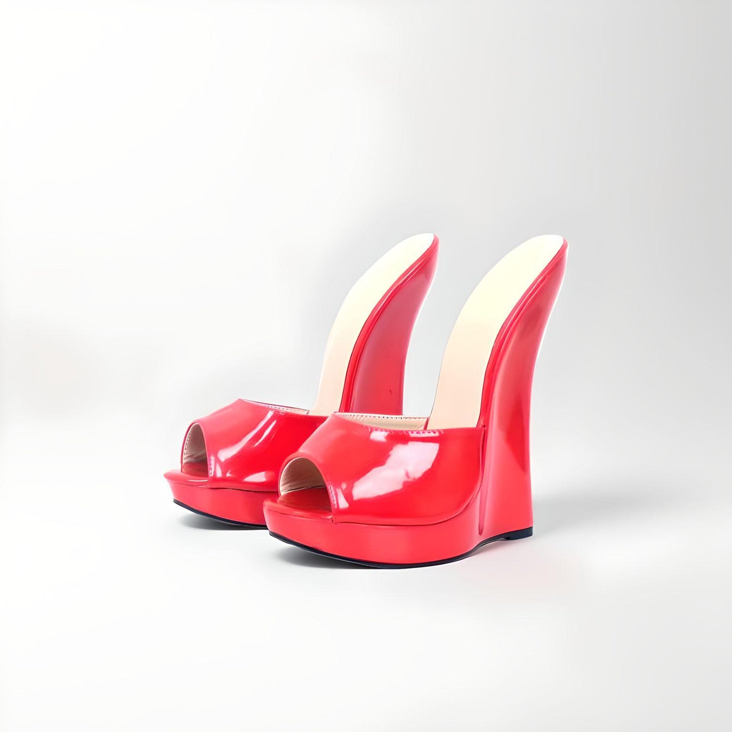 Ultra 18cm high heel patent wedge mules