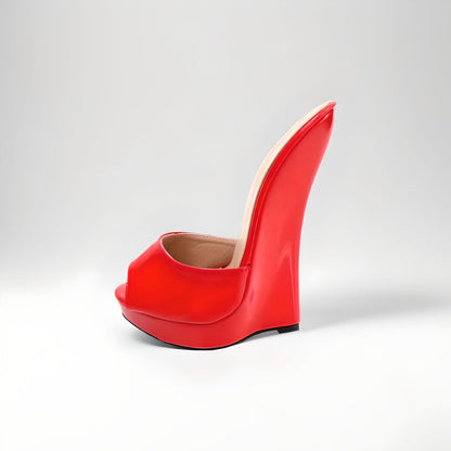 Ultra 18cm high heel patent wedge mules