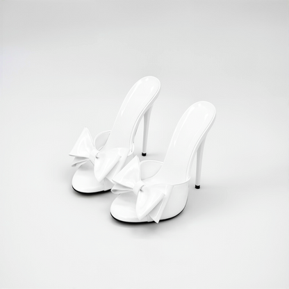 Bow detail patent high heel stiletto mules
