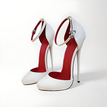 Women’s Round Toe Stiletto Pumps Ankle strap 16cm High Heel